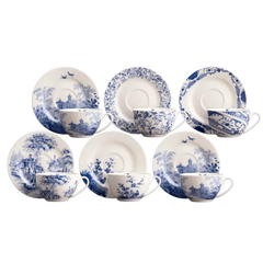 Aynsley Archive Blue Teacup & Saucers x6