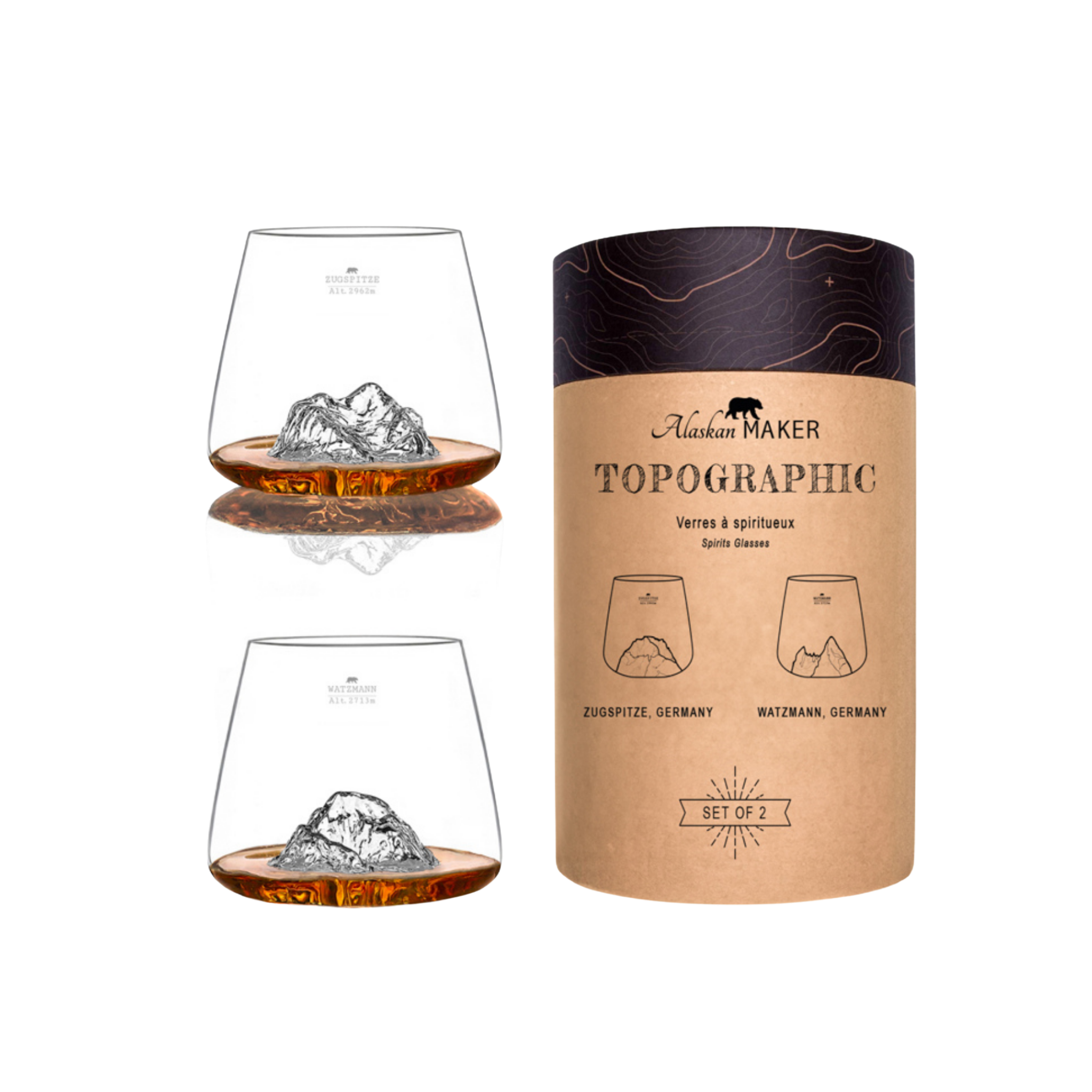 Alaskan Glasses Topographic Glasses - Zugspitze & Watzmann (Set of 2)