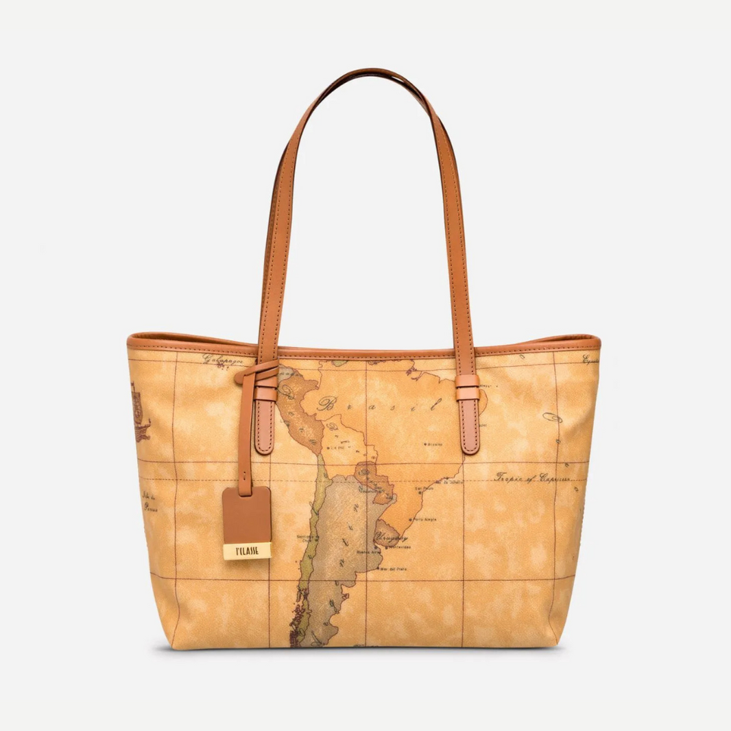 Sac à Main Alviero Martini En Toile Cirée Motif Carte - Multicouleur - Italie - Occasion Très Bon état