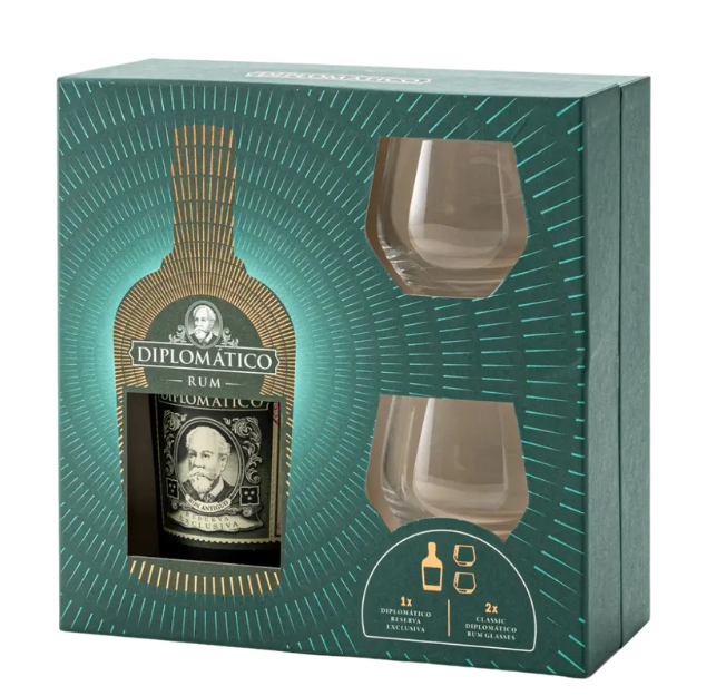 Diplomatico Reserva Exclusiva W/ Glasses Gift Set, 750ml