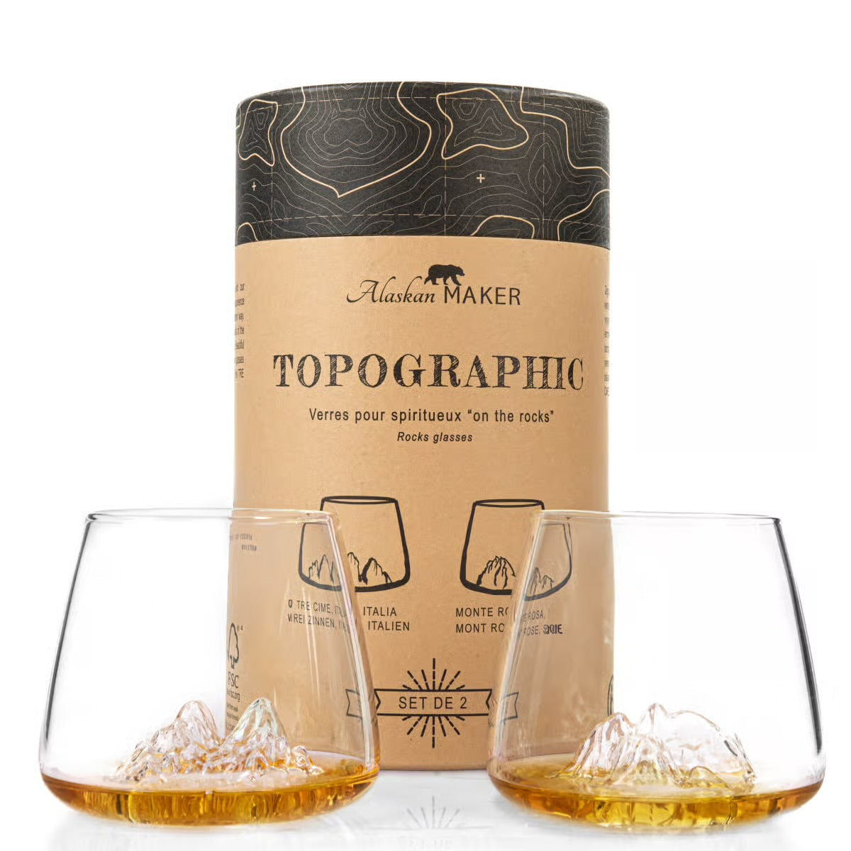 Alaskan Maker Topographic Glasses - Tre Cime & Mont Rose (Set of 2)