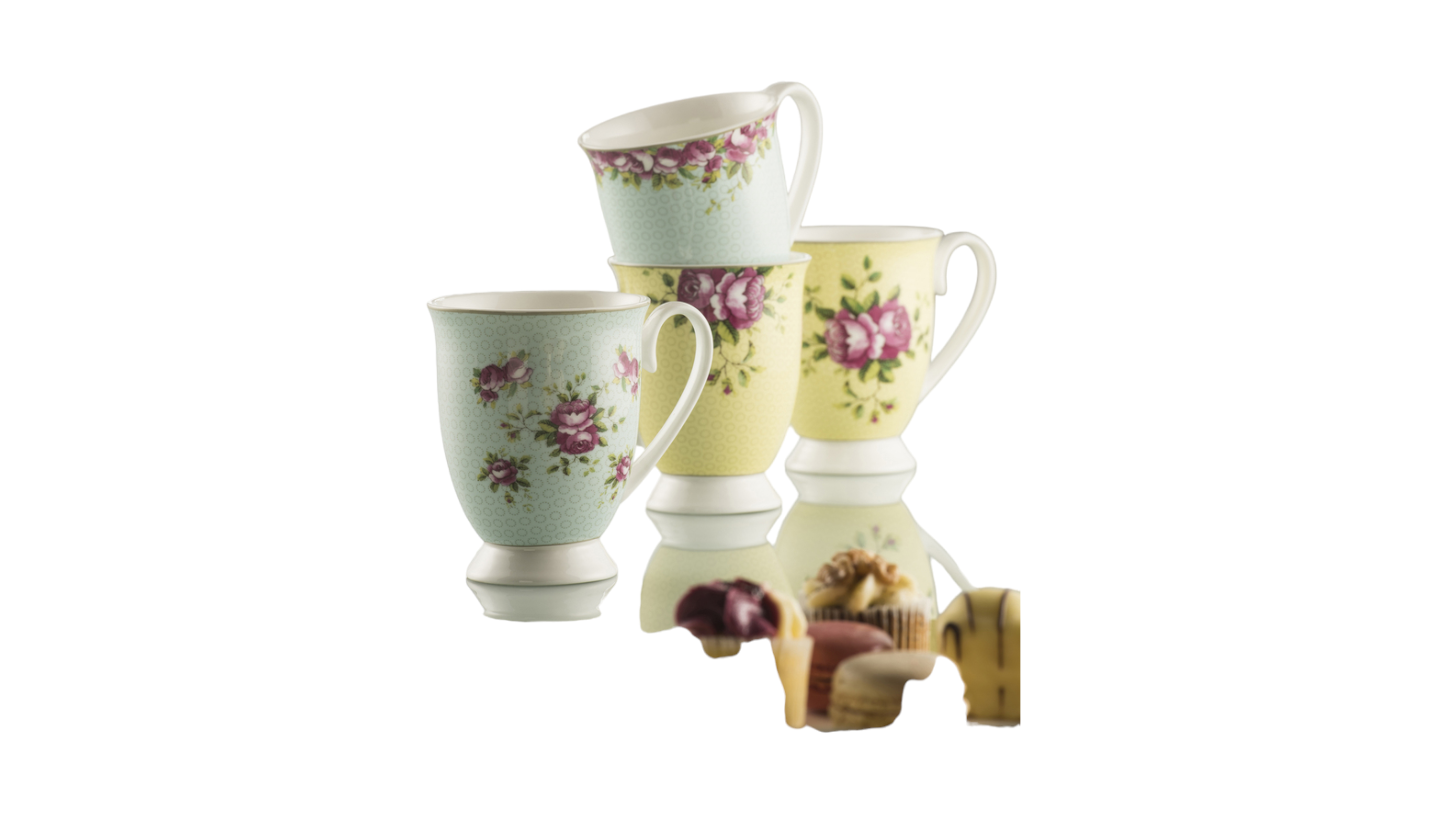 Aynsley Archive Rose Footed Mugs Set x 4