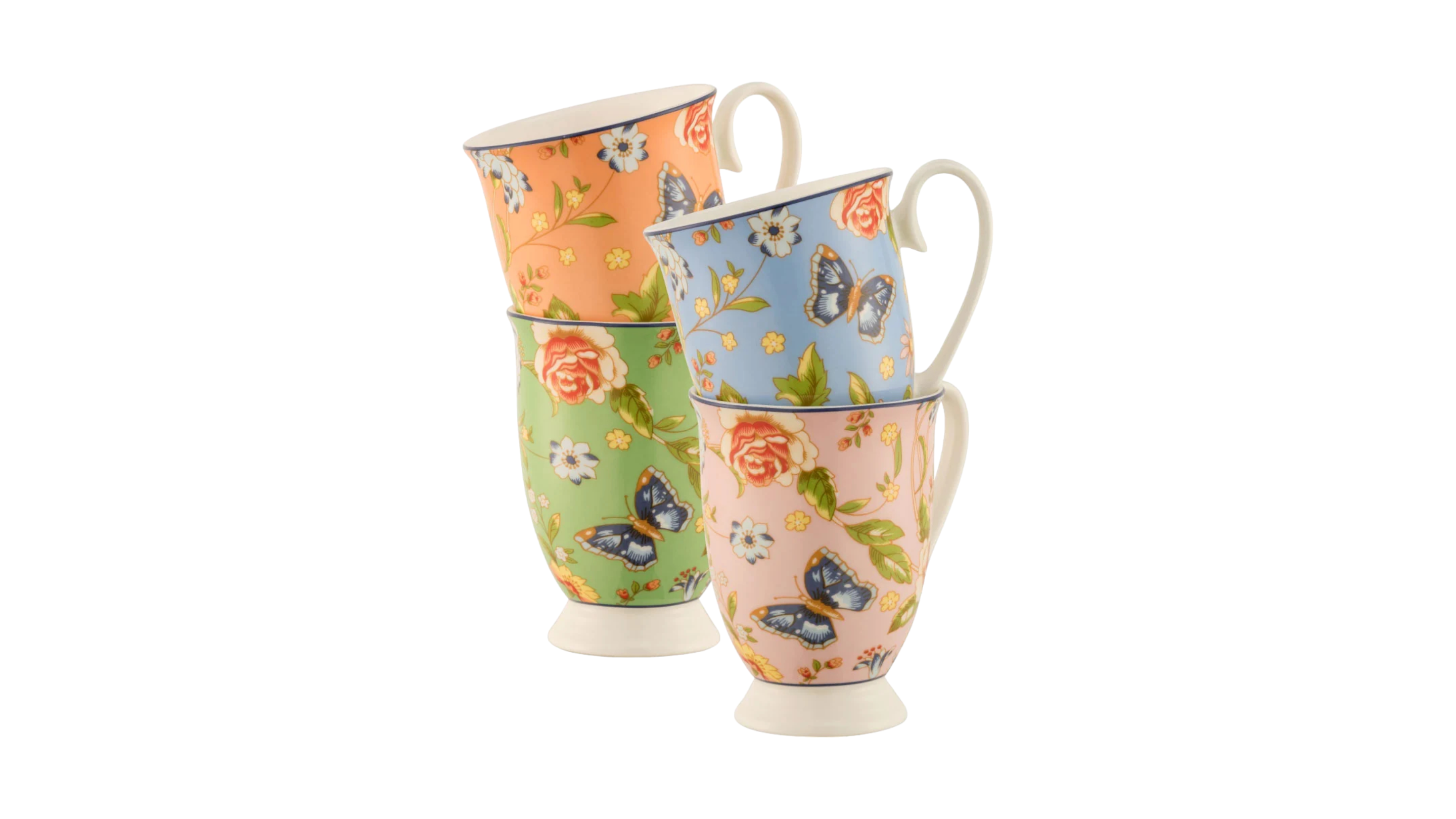 Aynsley Cottage Garden Footed Mugs Set x 4